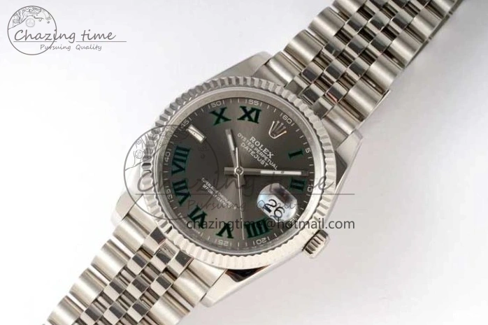 MiroTime 0425 DateJust 36mm SS DIWF 1:1 Best Edition 904L Steel Gray Dial Green Markers on Jubilee Bracelet SA Upgraded 2312